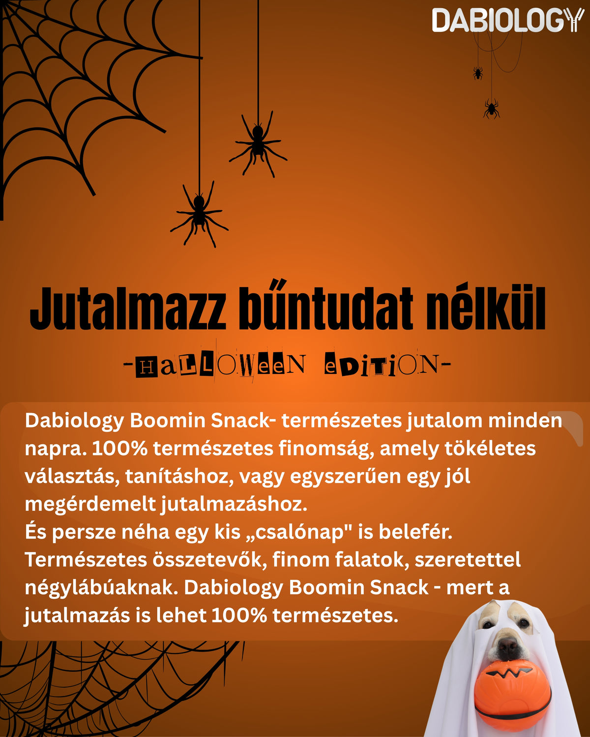 Dabiology Boomin snack- 100% természetes sertésmájas jutalomfalat kutyáknak Halloween limitált kiadás-100g