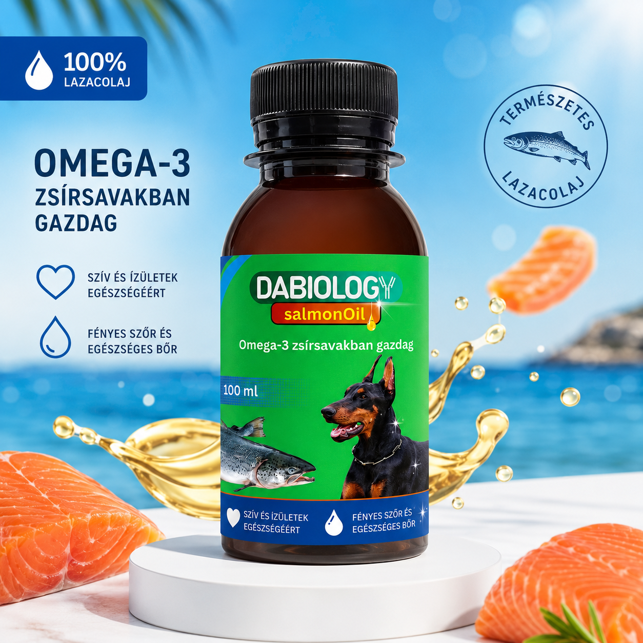 100% Hidegen Sajtolt Lazacolaj Kutyáknak és Macskáknak  100ml